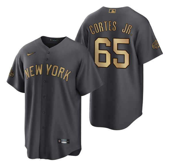 Men's New York Yankees #65 Nestor Cortes Jr. 2022 All-Star Charcoal Cool Base Stitched Baseball Jersey Men's New York Yankees #65 Nestor Cortes Jr. 2022 All-Star Charcoal Cool Base Stitched Baseball Jersey